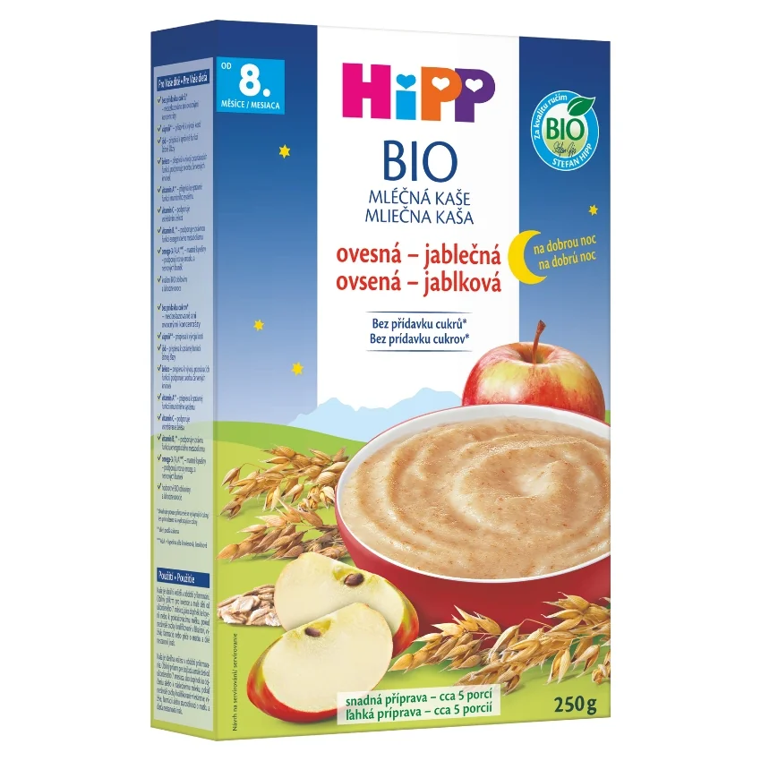 HiPP MLIEČNA KAŠA Dobrú noc Ovseno-jablková 1×250 g, mliečna kaša