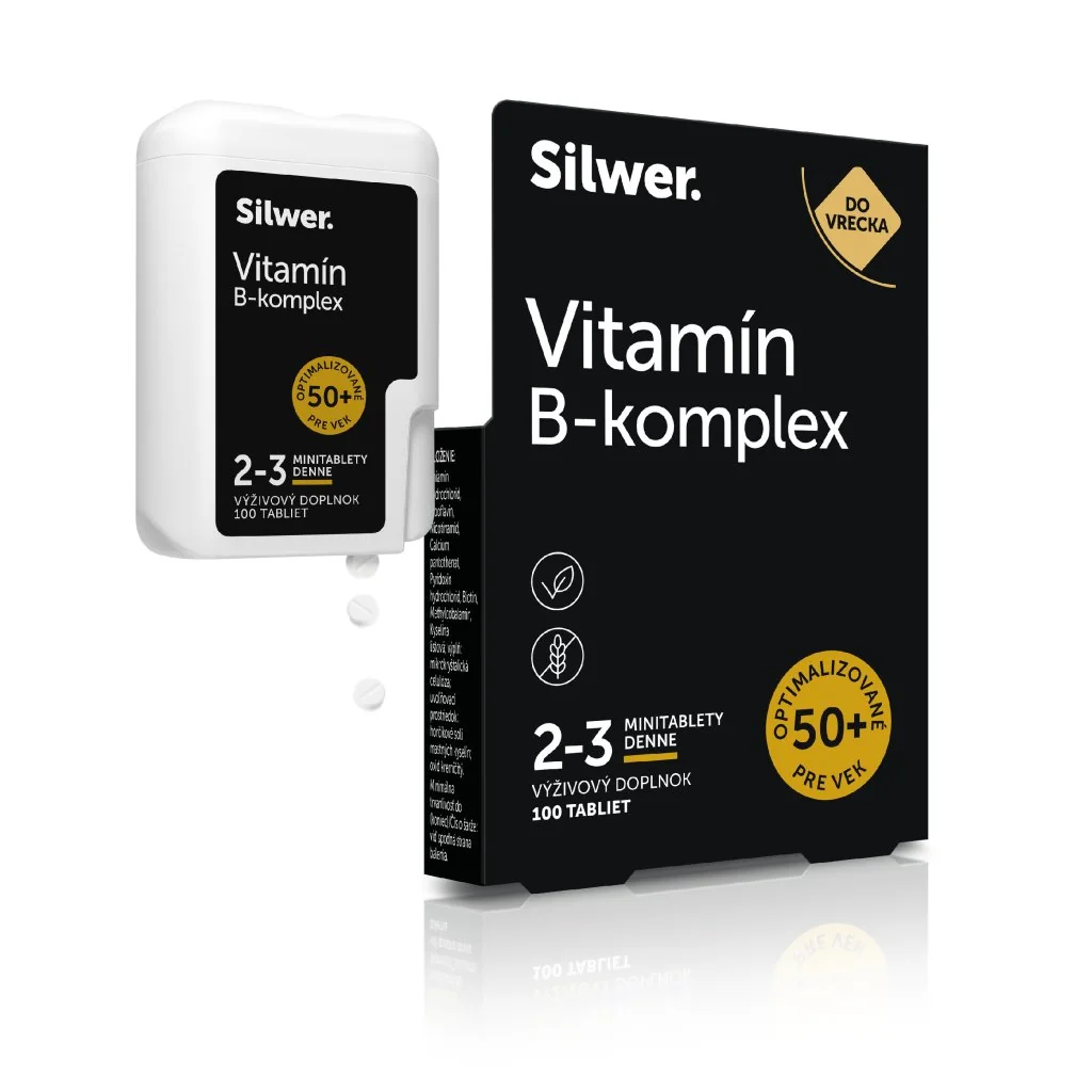 Silwer Vitamín B-komplex, minitablety v dvojbalení 100 + 100 minitabliet. 8 vitamínov skupiny B, energia, nervy, pokožka.