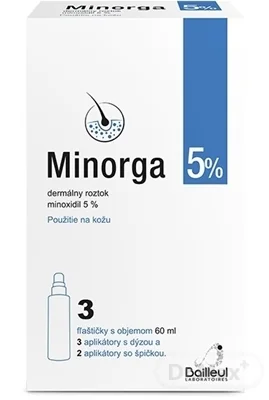 Minorga 5 % dermálny roztok 3×60 ml, liek
