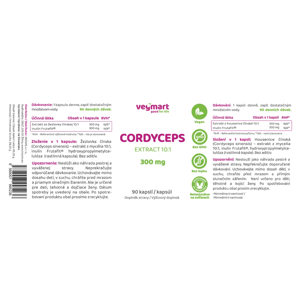 Vegmart Cordyceps 300 mg, 90 kapsúl
