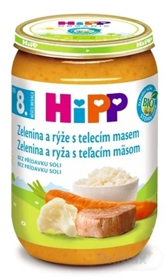 HiPP Príkrm BIO Zelenina, teľacie mäso a ryža 1×220 g, junior menu - príkrm