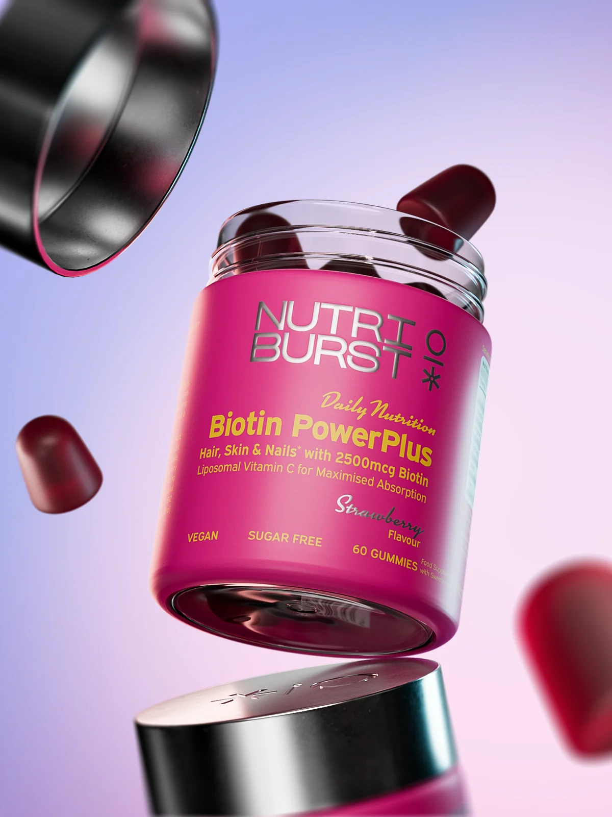Nutriburst Biotin PowerPlus gummies jahoda 60 ks