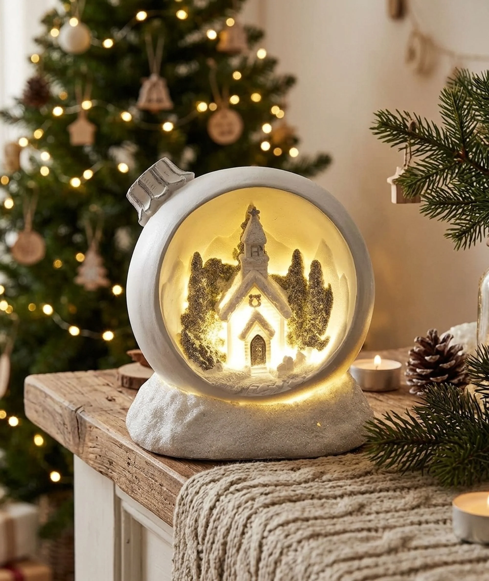 MagicHome vianočná LED guľa, balenie 6 ks Teplá biela, polyresin, 2xAAA, interiér, 10,50x9x11 cm, sellbox