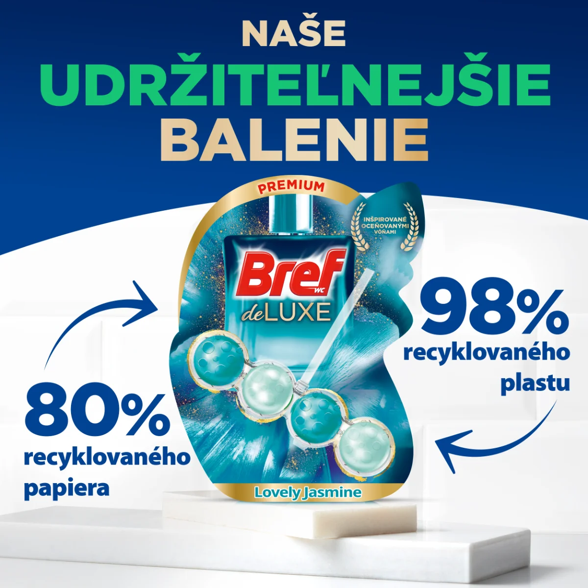 Bref Deluxe tuhý WC blok Lovely Jasmine 3×50 g, WC blok