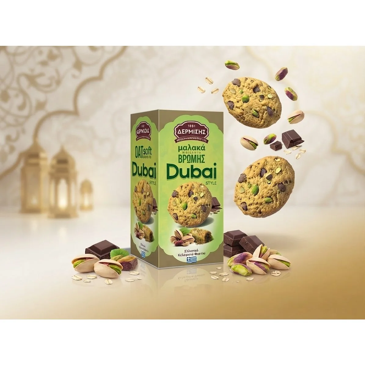 Dermisis Mäkké ovsené sušienky Dubai 90 g s arašidmi a kadaifi