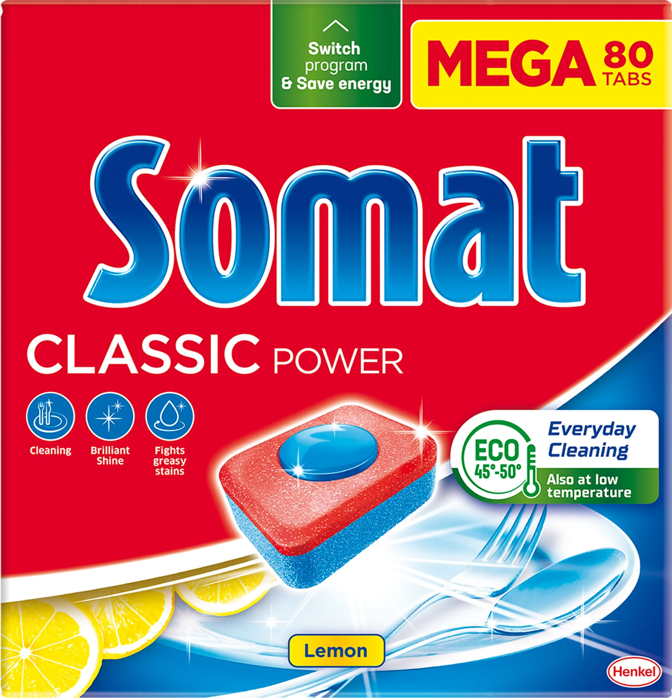 Somat Classic Power tablety do umývačky Lemon 1×80 ks, tablety do umývačky