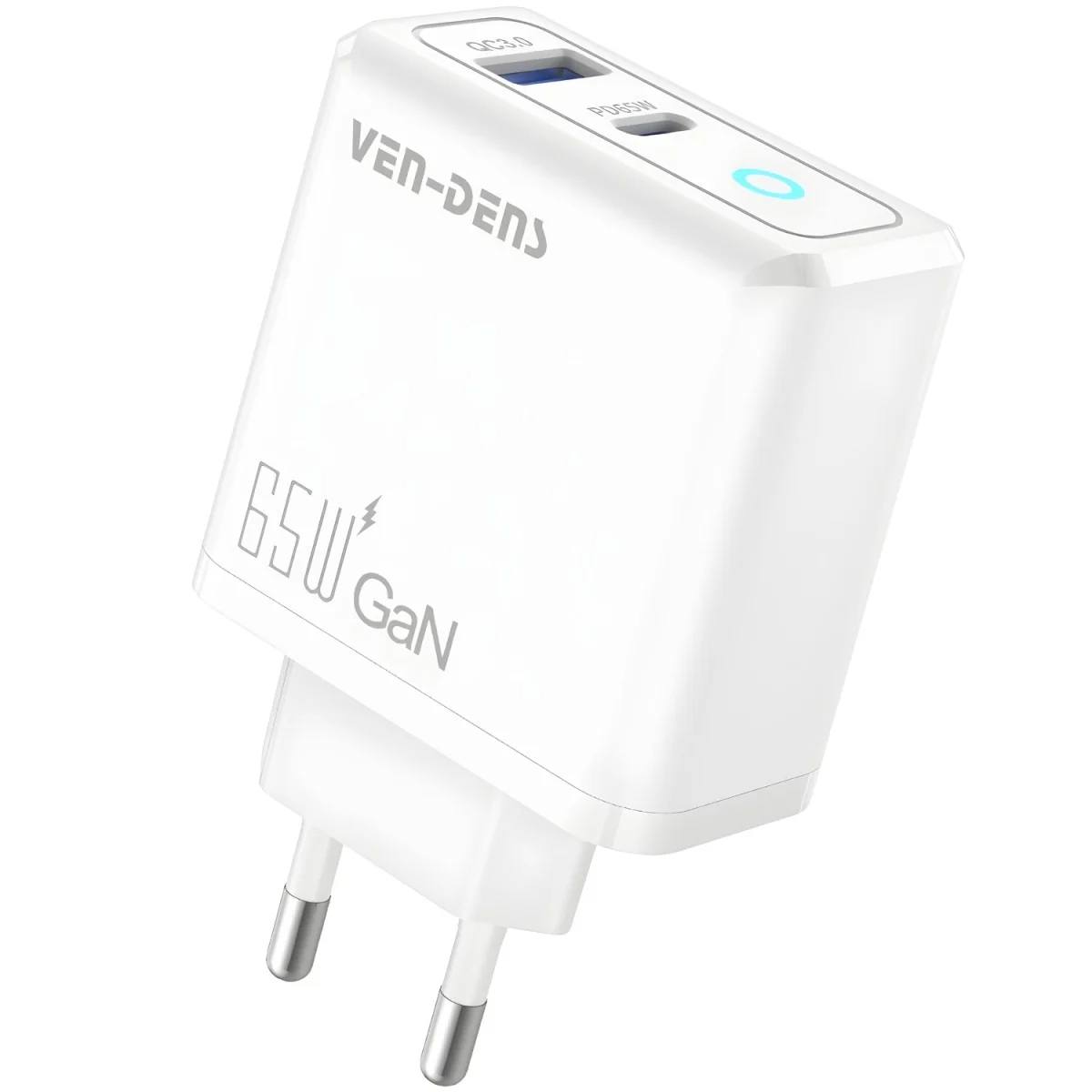 Type-C + USB Rýchlonabíjací Cestovný Adaptér - Biela 65W, 1x USB/Type-C/DC