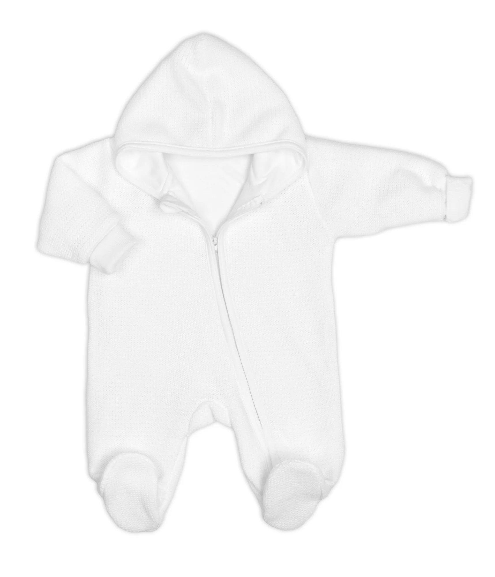 Pletený overal s kapucňou, CUTE - biely, veľ. 74