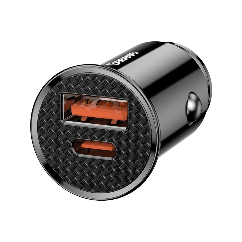 Baseus Circular USB / USB-C 30W autonabíjačka, čierna