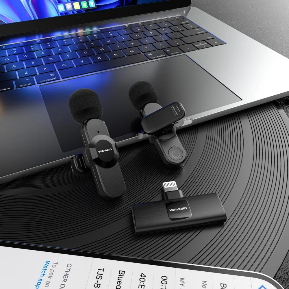Duálny Bezdrôtový Mikrofón s Lightning konektorom - Čie