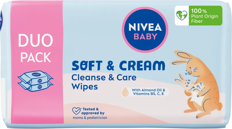 Nivea Baby Čistiace a ošetrujúce obrúsky 
Soft & Cream duopack