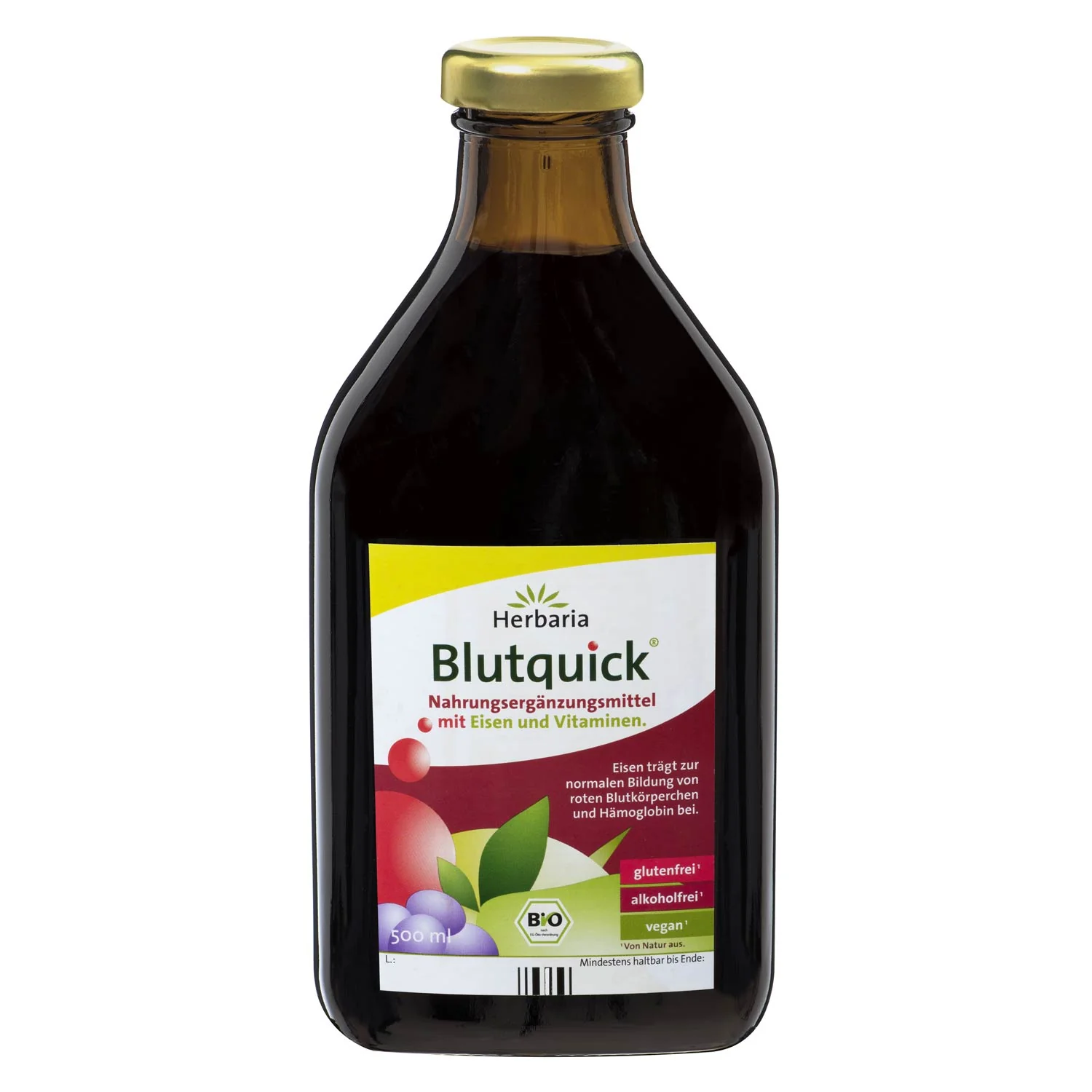 Herbaria Blutquick® (Bloodquick) Organic šťava so železom a vitamínmi, bez alkoholu 250, 500 ml 7237/1