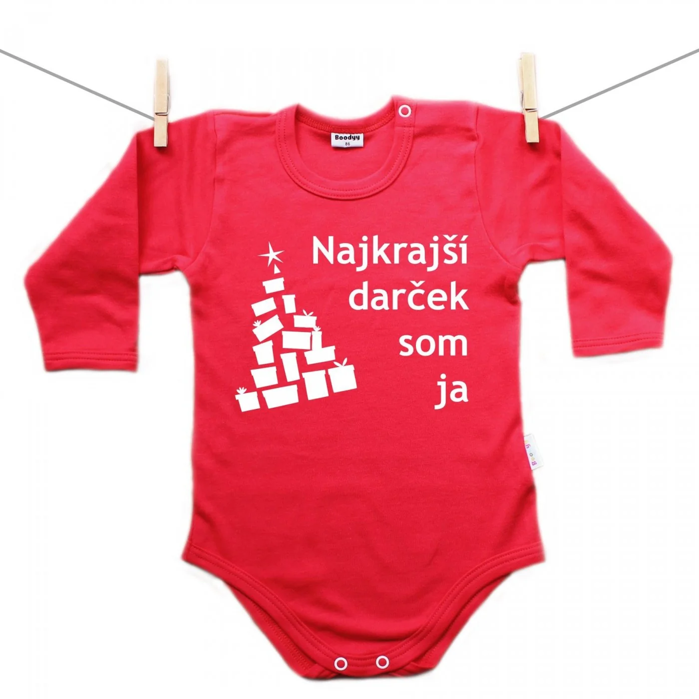 Boodyy Červené body s dlhým rukávom Najkrajší darček som ja Veľkosť: 56