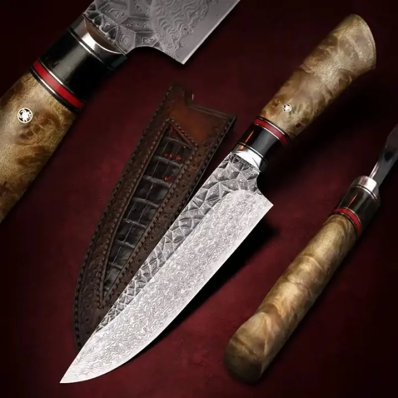 Damaškový kuchynský nôž Hisoka-Hnedá H29030 1ks, dĺžka 32cm
