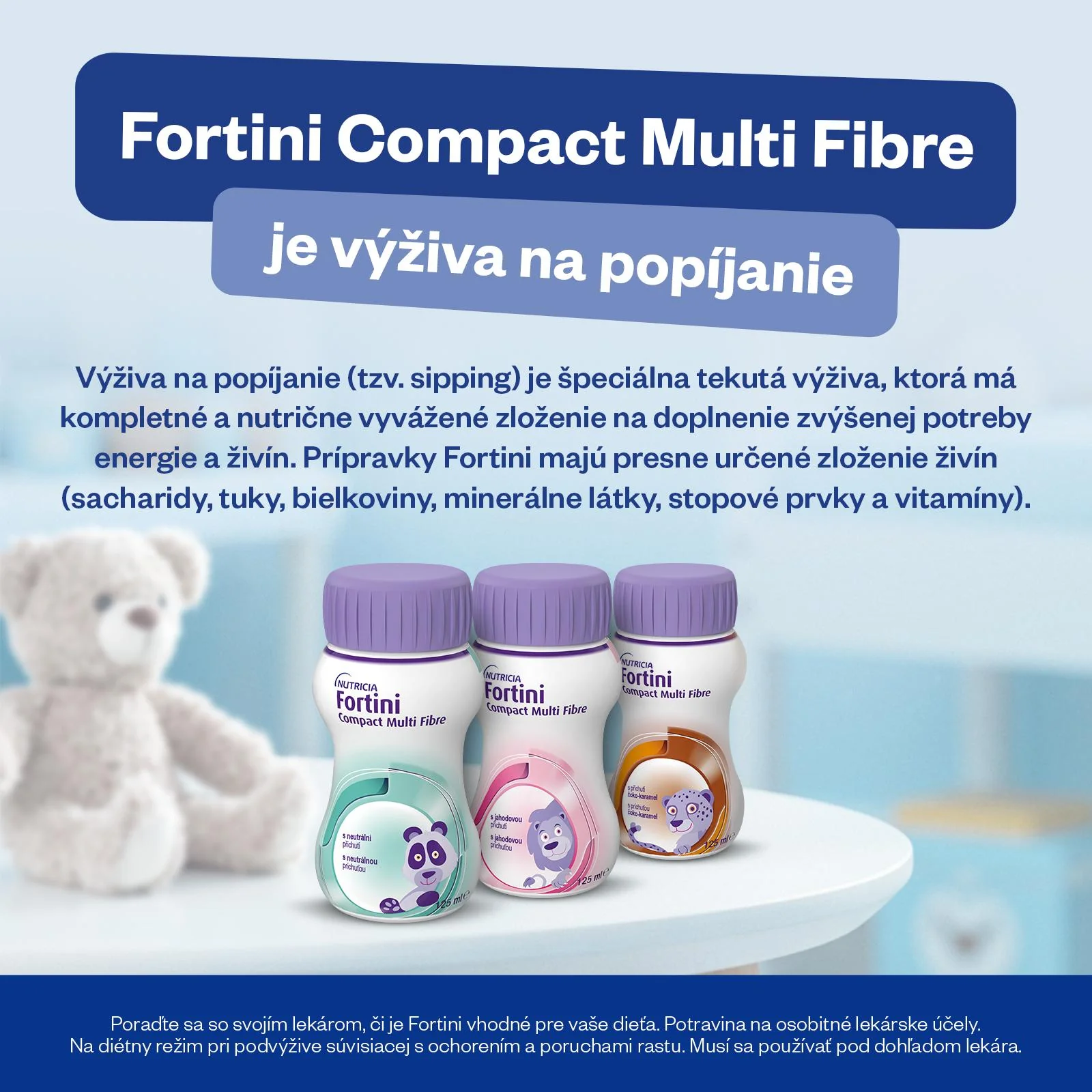 Fortini Compact Multi Fibre s príchuťou čokoláda-karamel 4×125 ml, tekutá výživa pre deti