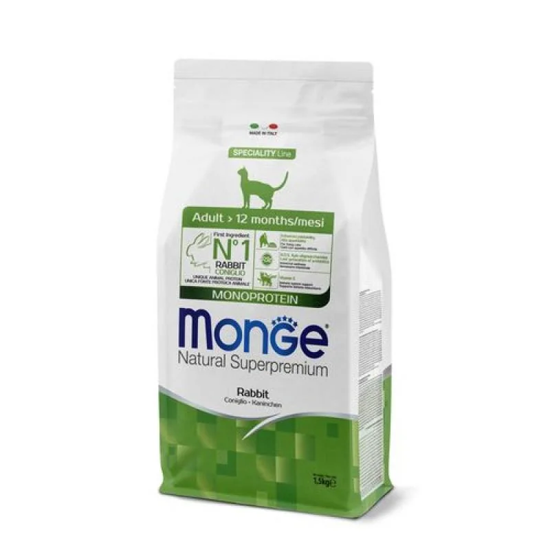 MONGE Natural Superpremium Adult 1,5kg monoproteínové krmivo s králikom pre dospelé mačky