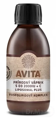 AVITA PRÍRODNÝ VÁPNÍK S D3 2000IU+C LIPOSOMAL PLUS 1×200 ml, fosfolipidový komplex
