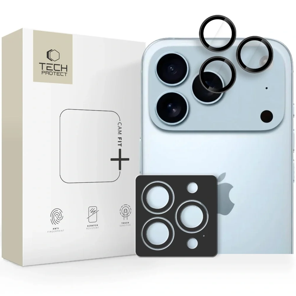 Tech-Protect Camring Fit ochranné sklo na kameru na iPhone 14 / 15 / 16 / 17 Pro / Max, čierne 6 / 17 Pro / Max, čierne