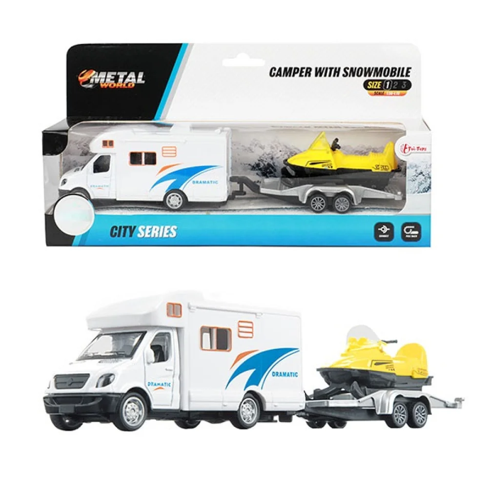 METAL Karavan s prívesom a snežným skútrom-Toi Toys