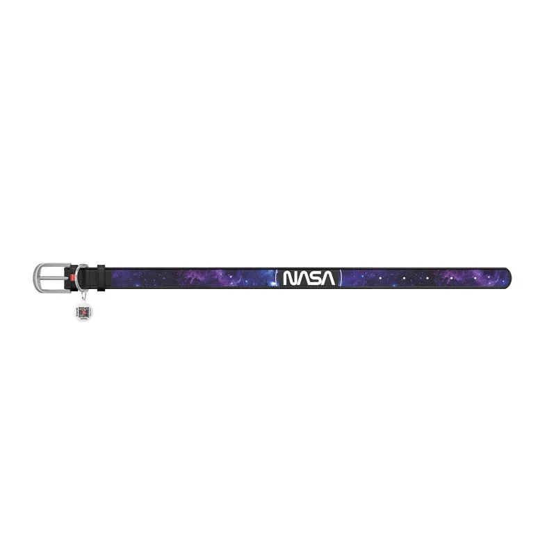 Kožený obojok so vzorom NASA 21 čierny, Obvod krku: 19-25 cm, širka: 9 mm