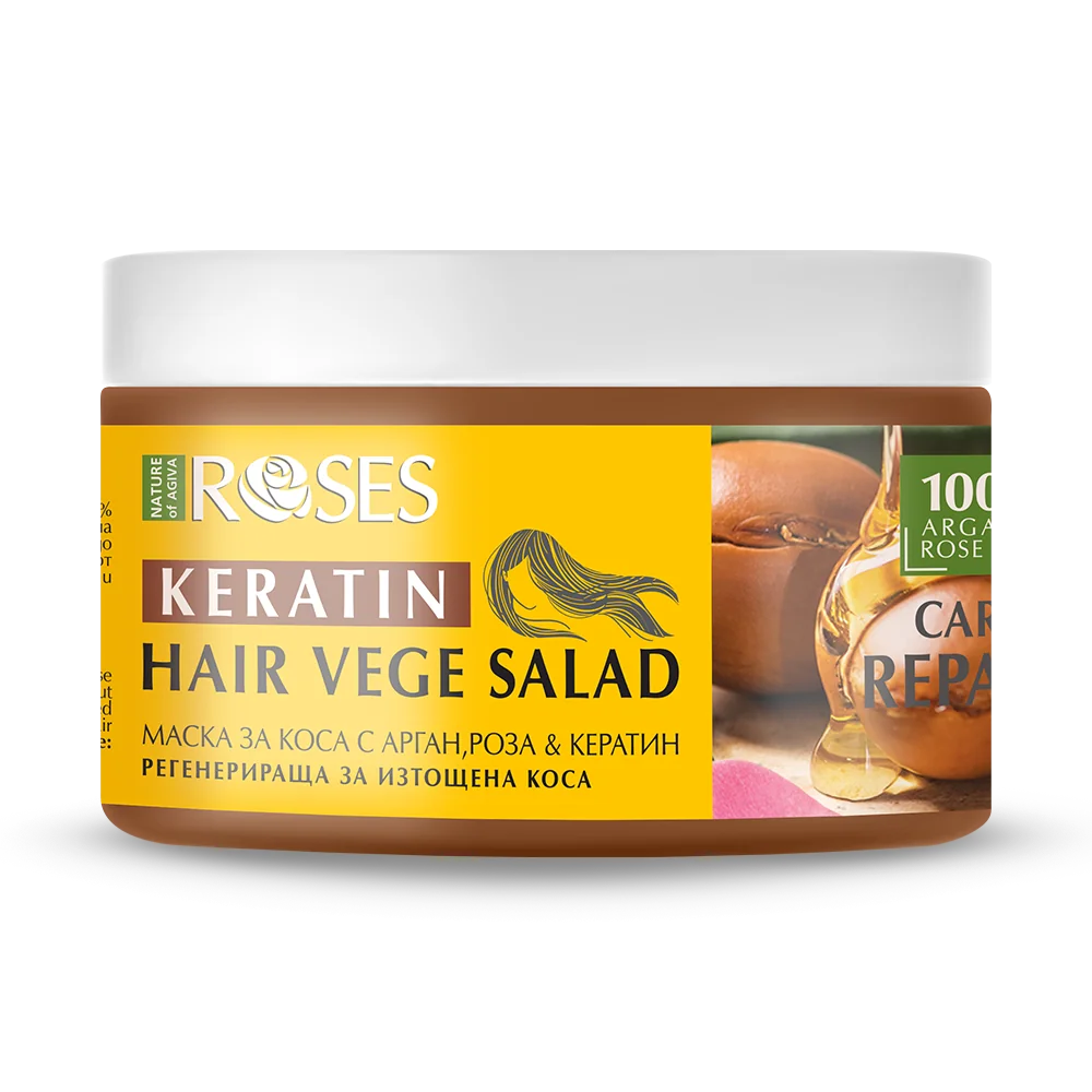 Regeneračná maska na vlasy VEGE SALAD a argánom, ružou a keratínom 350 ml - NATURE OF AGIVA
