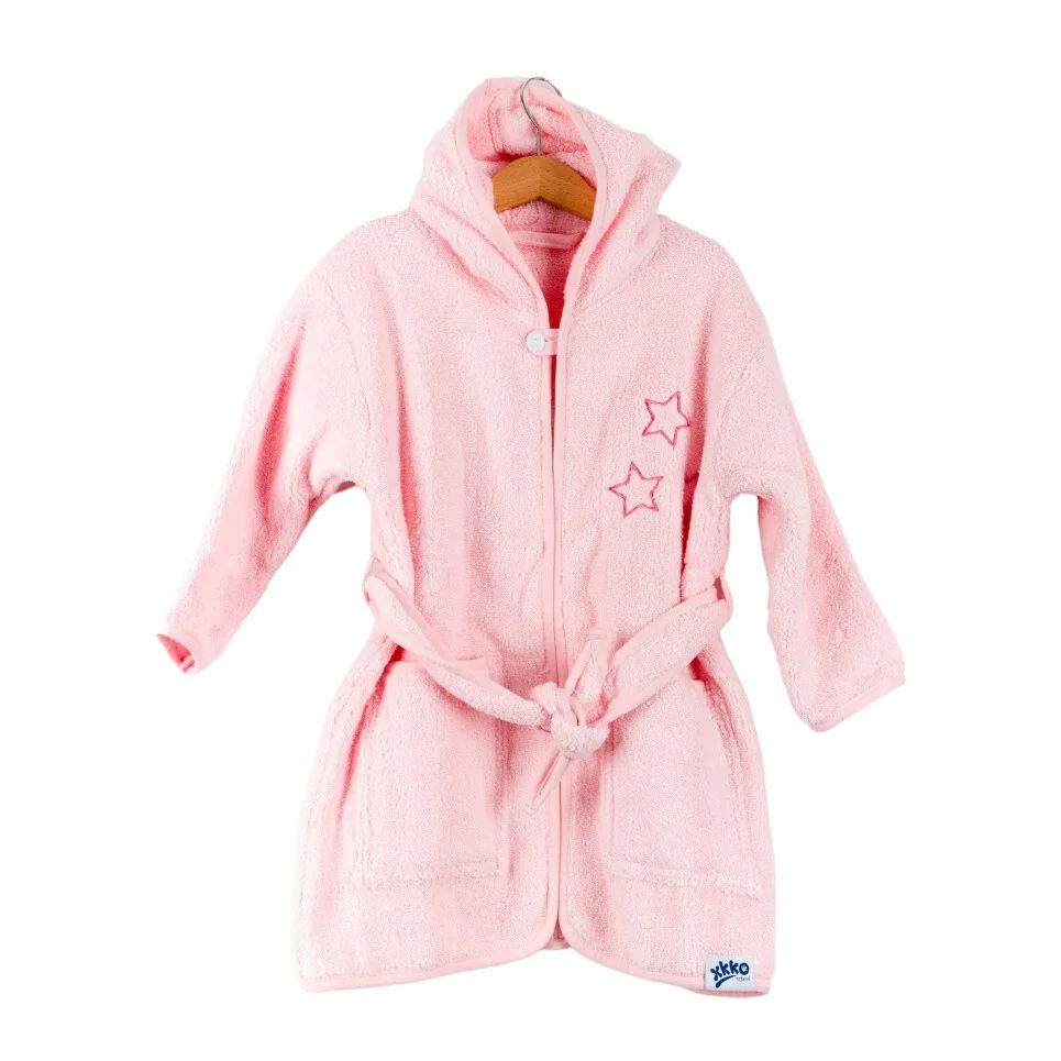 XKKO BIO Bavlnený župan Organic - Grey Stars, 6-12m, ružový