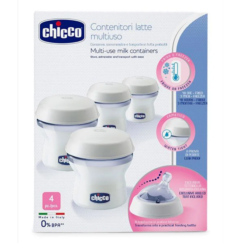 CHICCO Zásobníky viacúčelové na materské mlieko s fľaškovou násadkou Natural Feeling, 4ks 1×4 ks