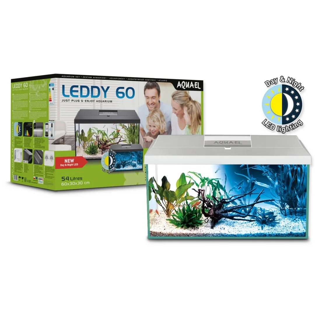 Akvarijný set Aquael LEDDY LED Day & Night biely 60x30x30cm 54l