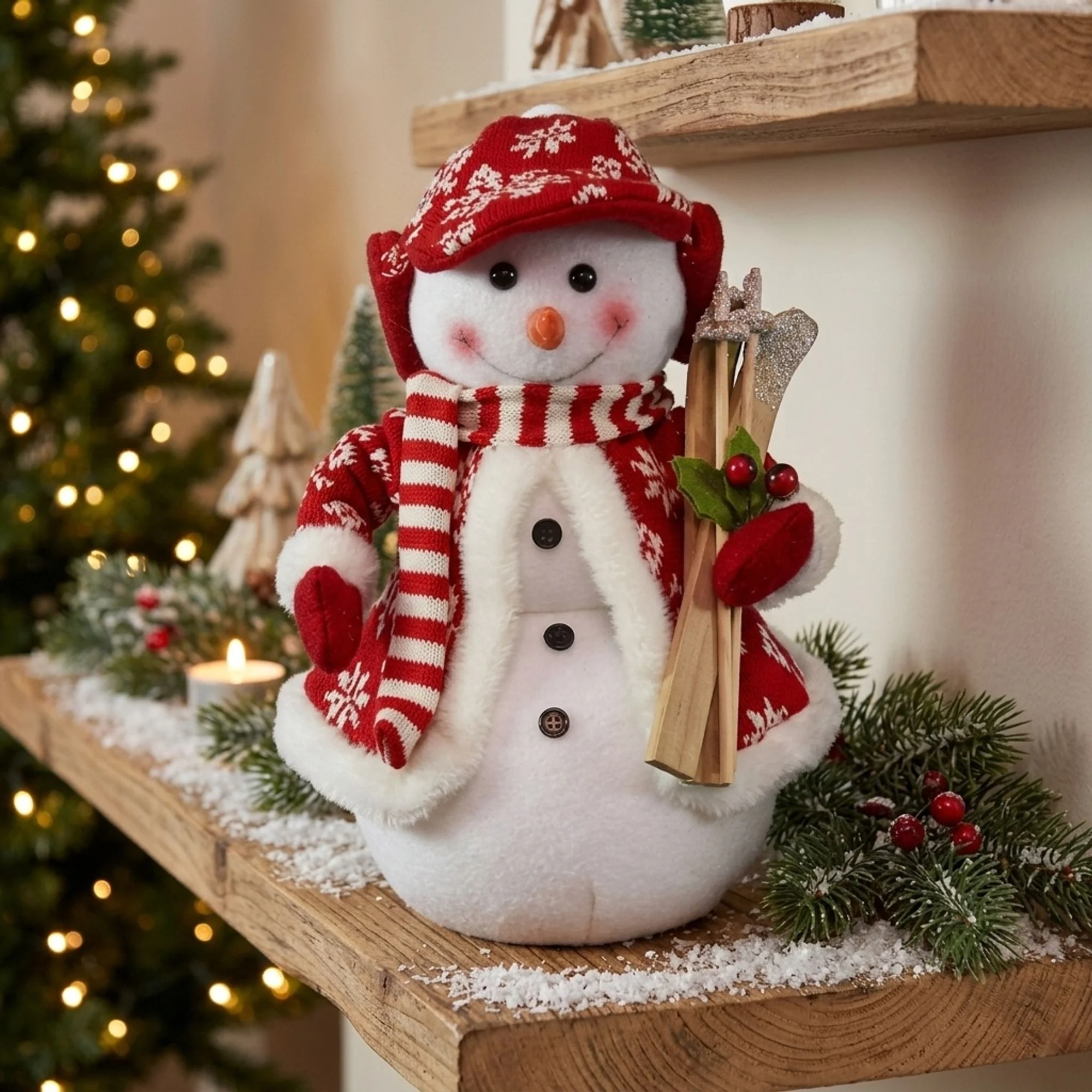 MagicHome vianočný snehuliak s lyžami, 1 ks 30 cm