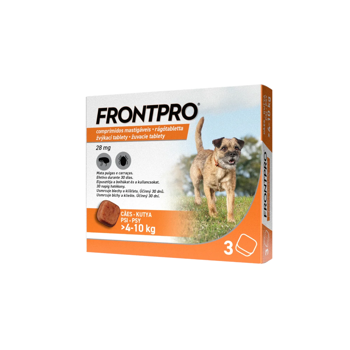 FRONTPRO® antiparazitárne žuvacie tablety pre psy (4-10 kg) 1×3 tbl, antiparazitárne tablety