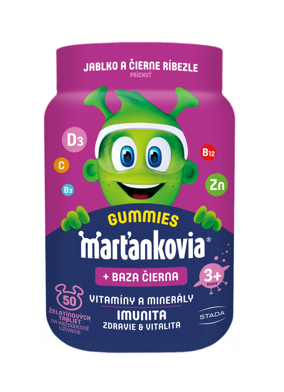 WALMARK Marťankovia Gummy Vitamíny s Bazou čiernou 1×50 ks, príchuť jablko a čierna ríbezľa
