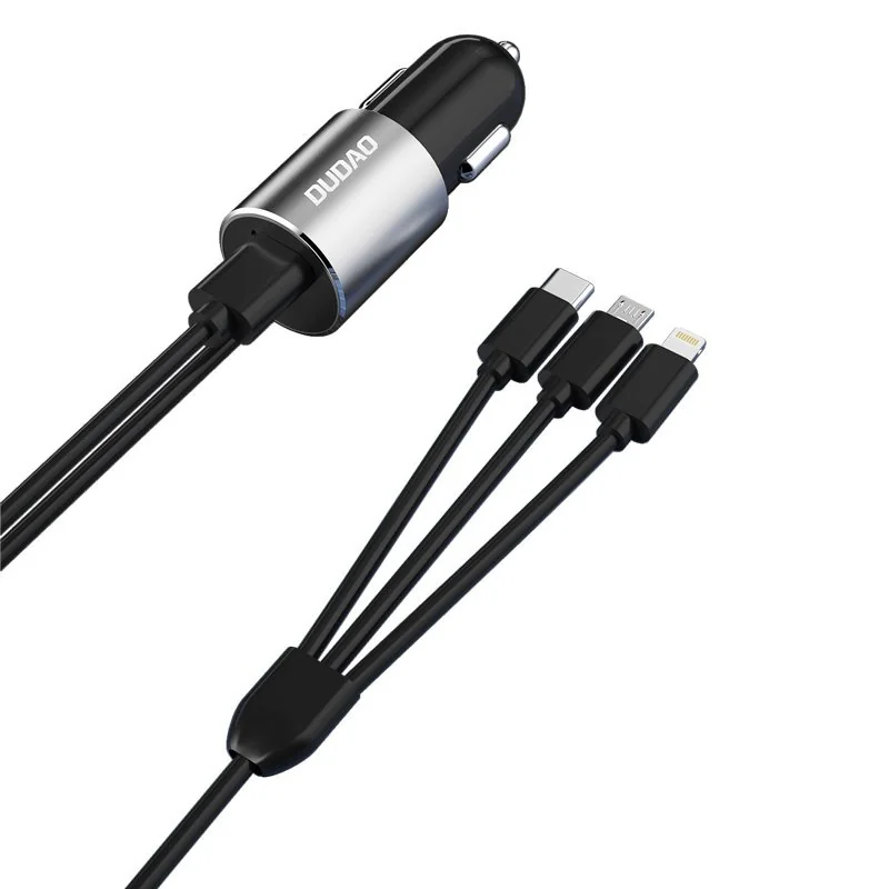 Dudao R5Pro autonabíjačka + kábel Lightning / USB-C / Micro USB 3.4A, čierna čierna