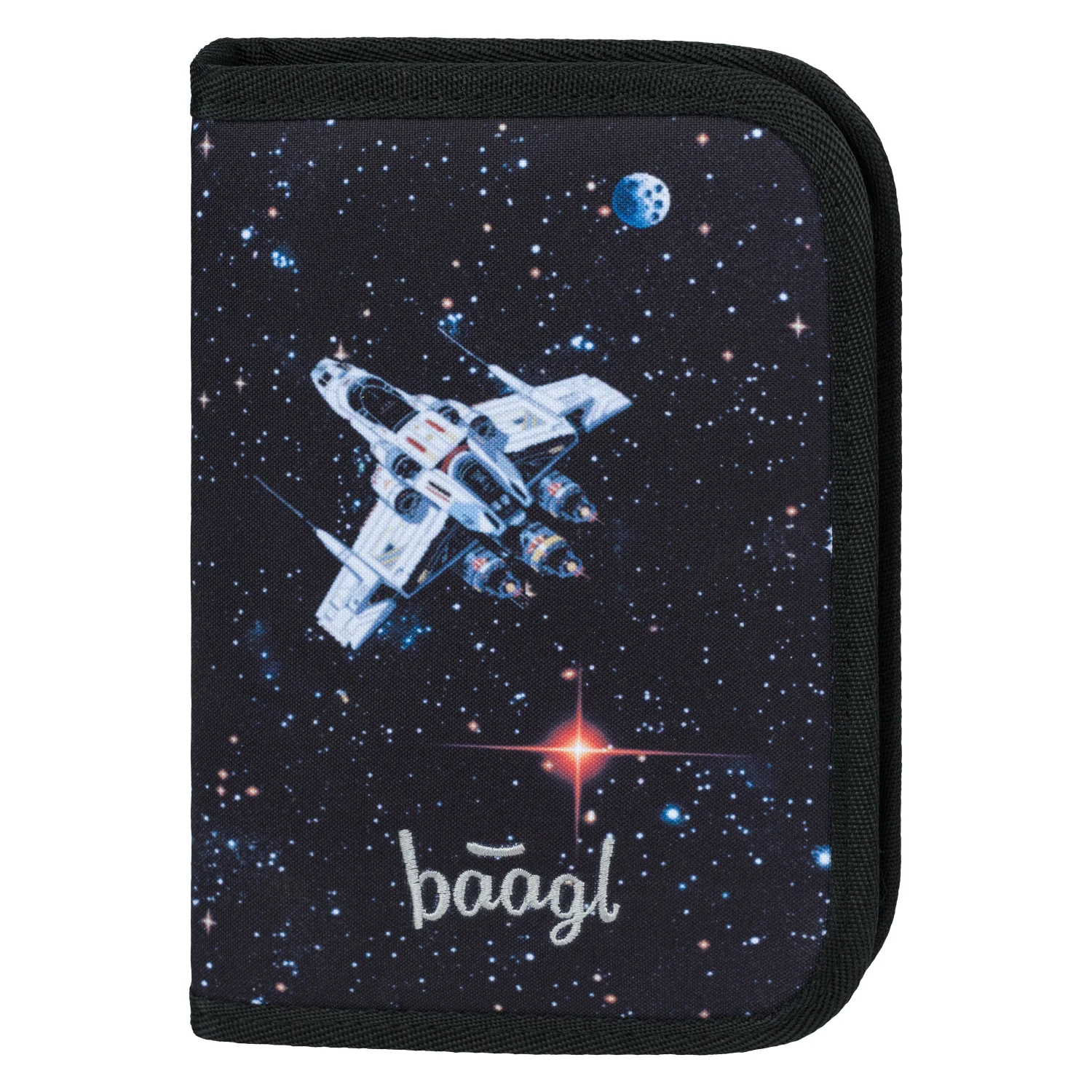Baagl školský peračník jednoposchodový Pixel Space modrý, 19,5x13x3,5 cm
