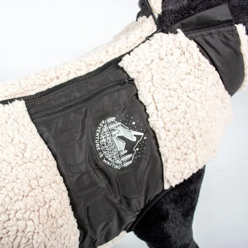 DUVO+ zimná bunda z ovčej kožušiny pre psov L 60cm biela/čierna 