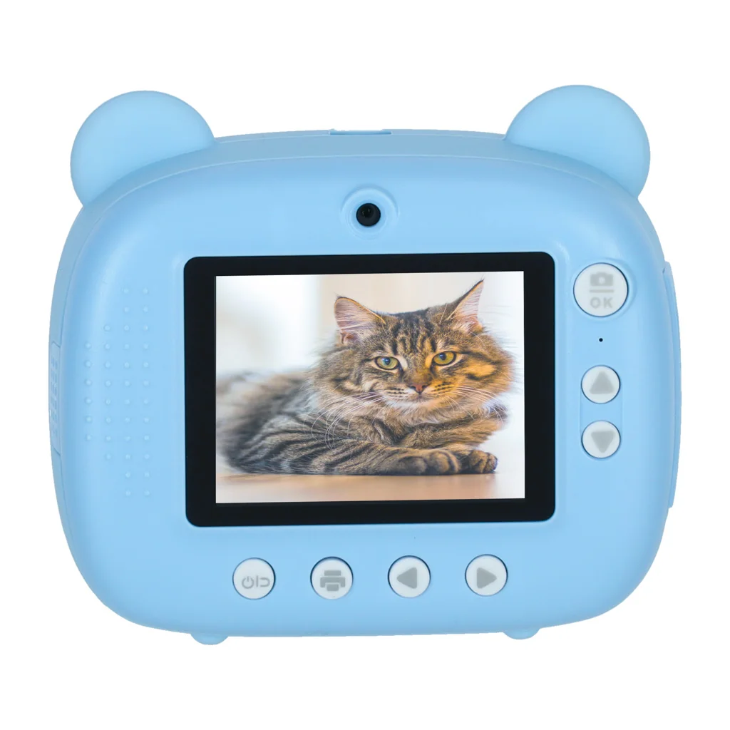 Detský fotoaparát s tlačiarňou s kartou 32 GB, Medvedík modrý