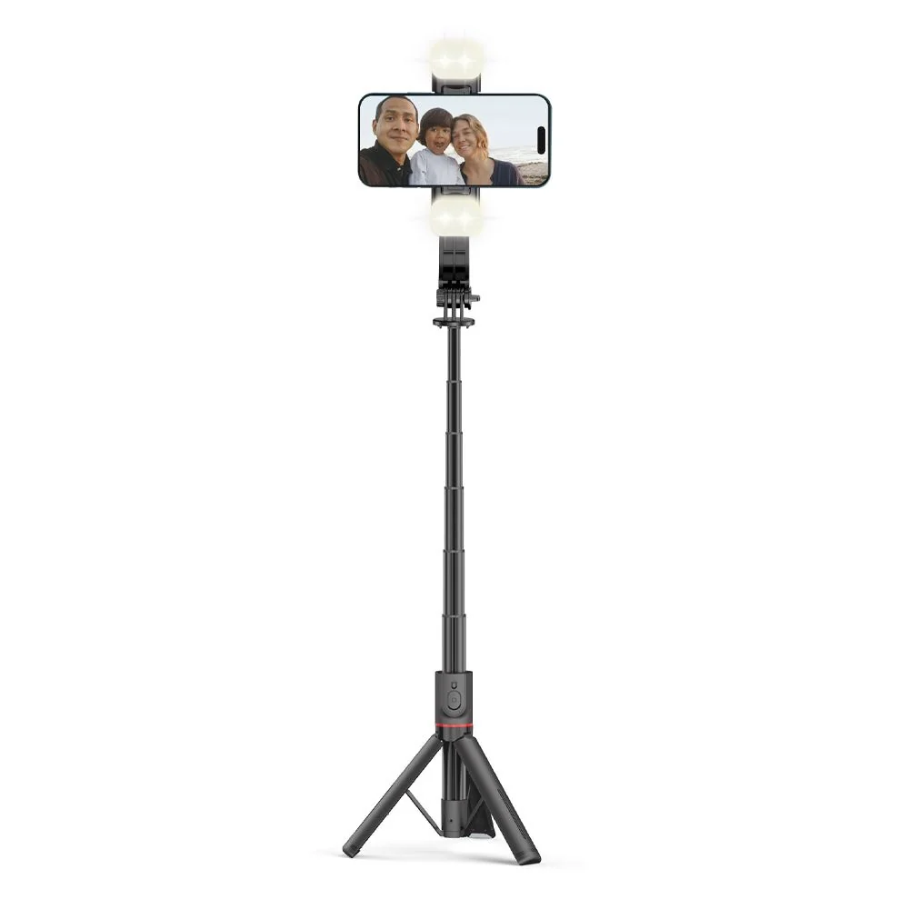 Tech-Protect L05S bluetooth selfie tyč so statívom a LED svetlom, čierna na