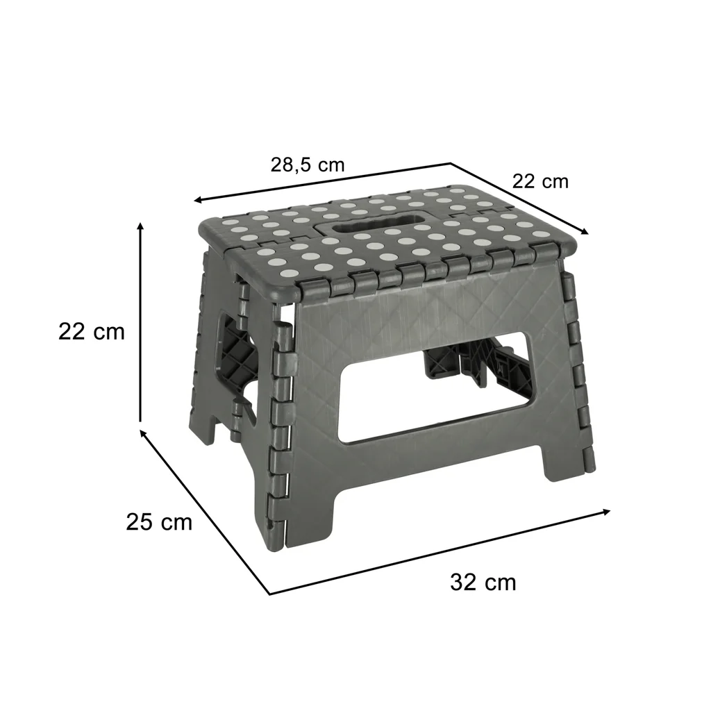 Sklápacia stolička/taburet 22 cm – protišmyková, tmavosivá, 150 kg