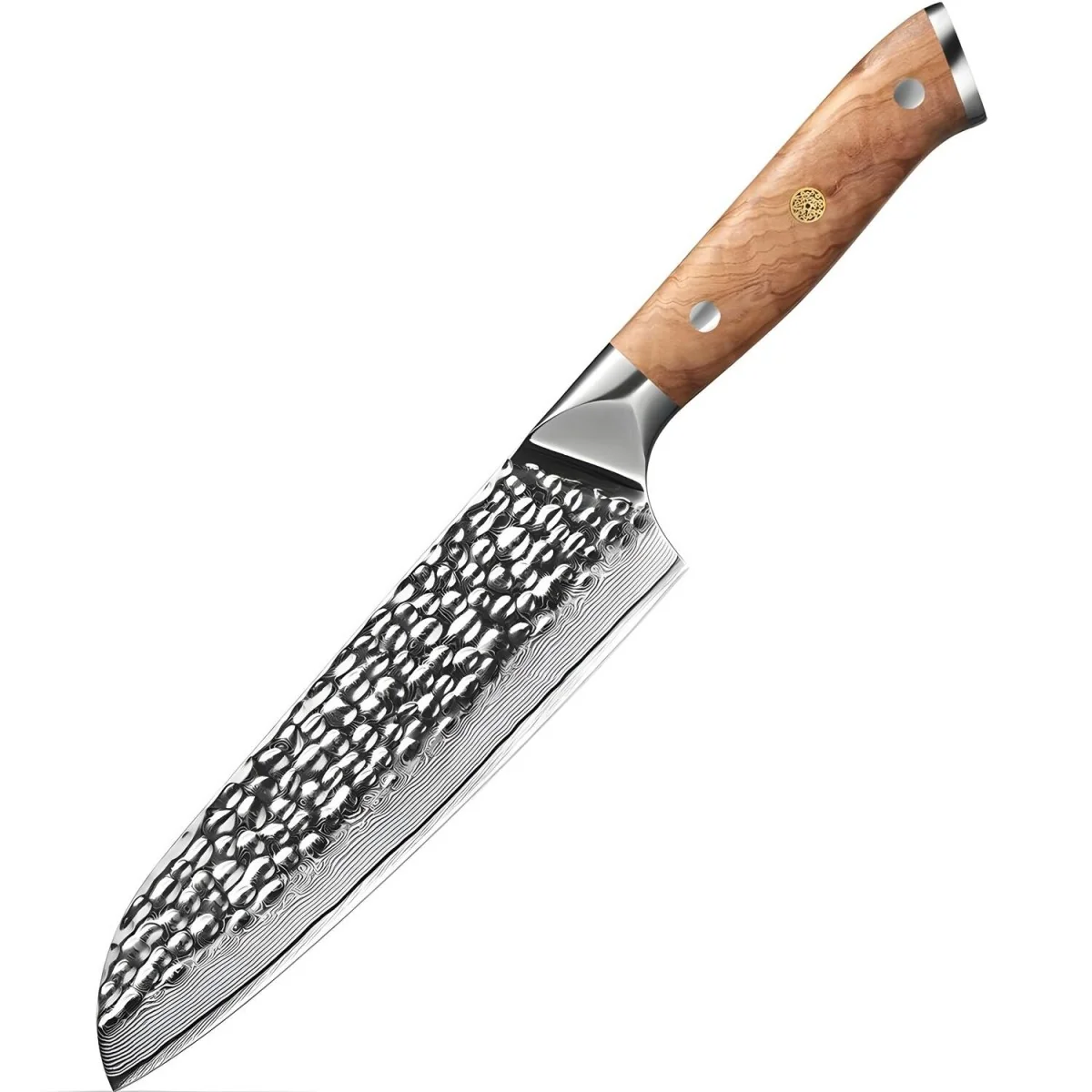 Damaškový kuchynský nôž - Hnedá 18 cm čepeľ, olivové drevo
