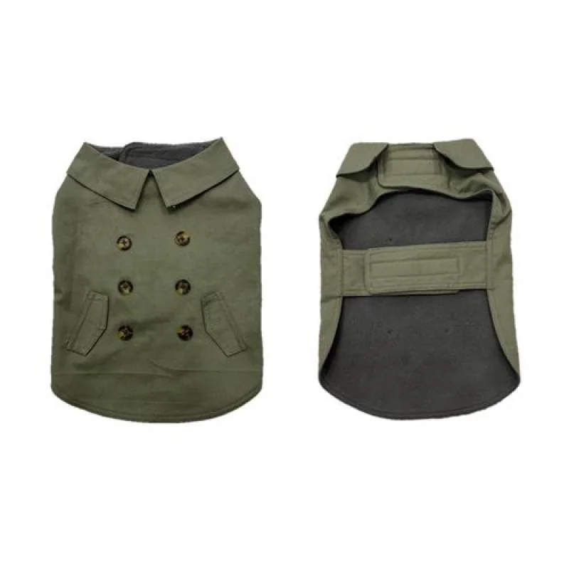 DUVO+ vesta pre psov na štýl trenčkotu L 60cm zelená