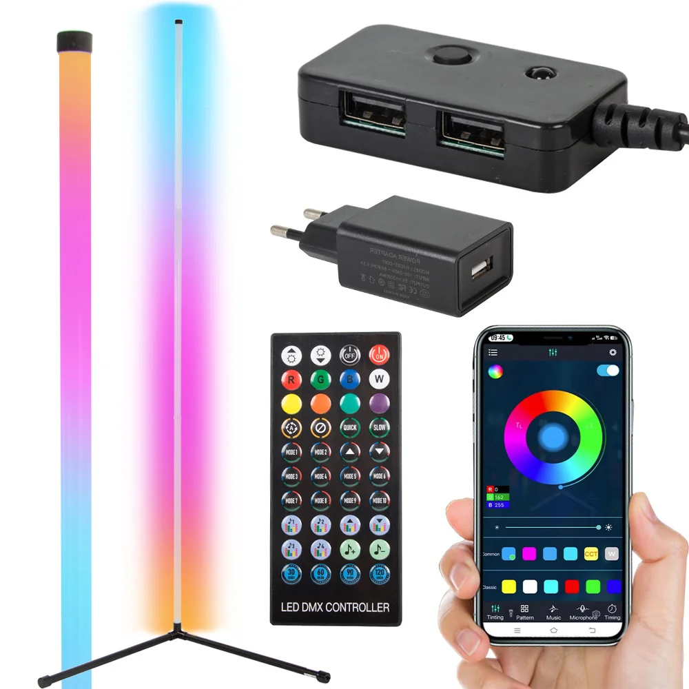 Stojace LED svietidlo RGB – 1,5 m, diaľkové ovládanie a Bluetooth