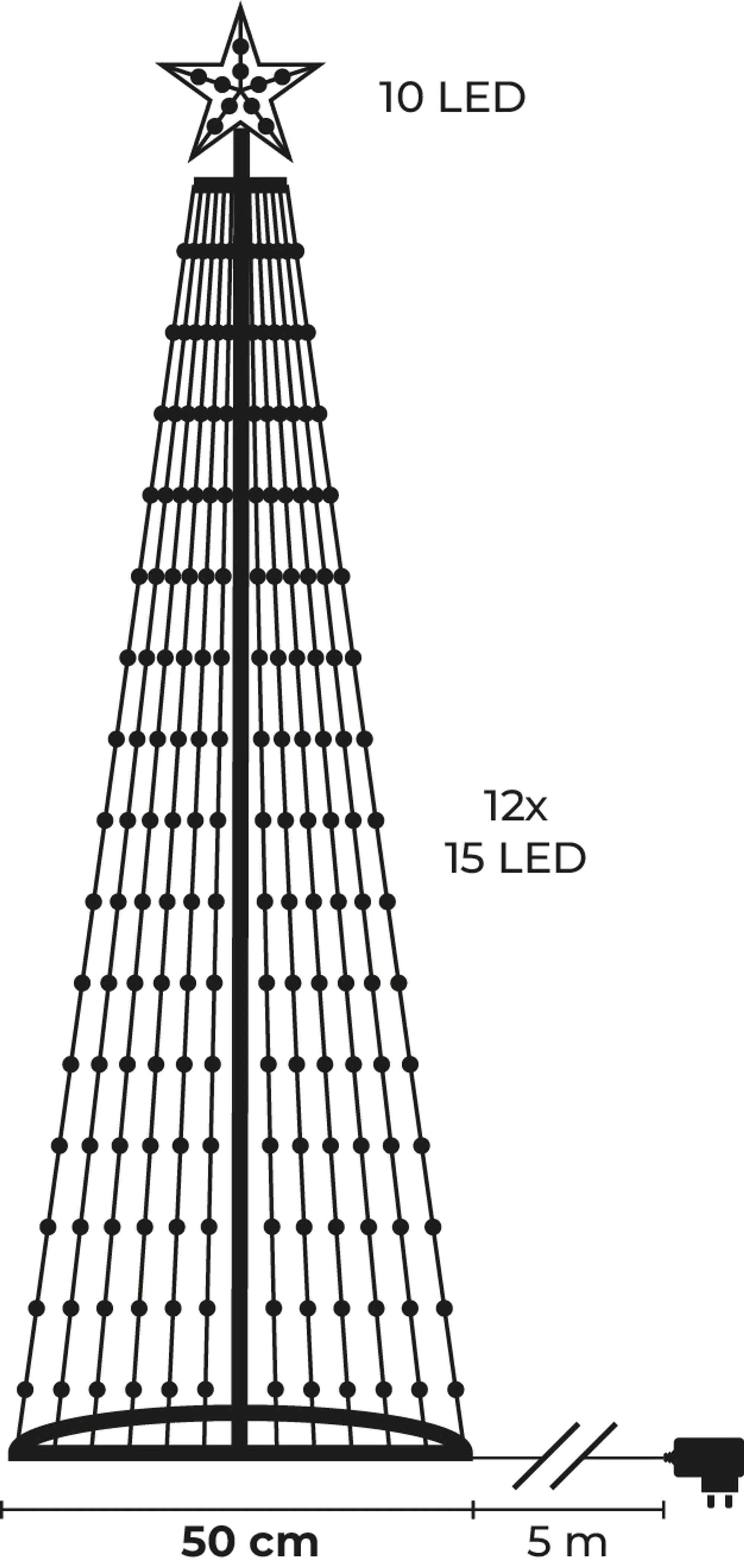 MagicHome vianočný LED stromček, 1 ks 190 LED mix farieb, plast-meď, 50x180 cm
