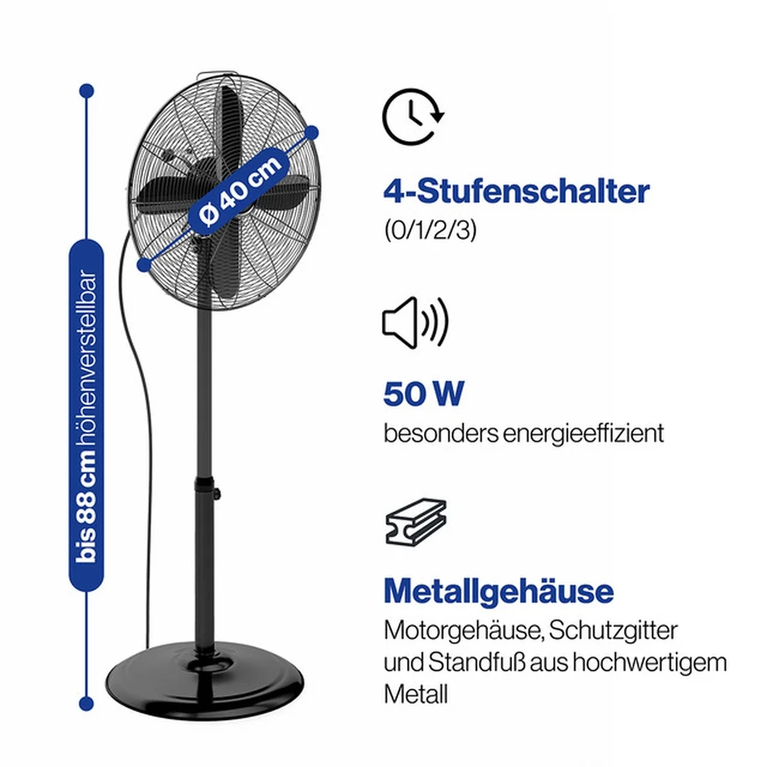 ProfiCare VL 3064 MS BK stojanový ventilátor 40 cm, kovový, čierny, 50 W