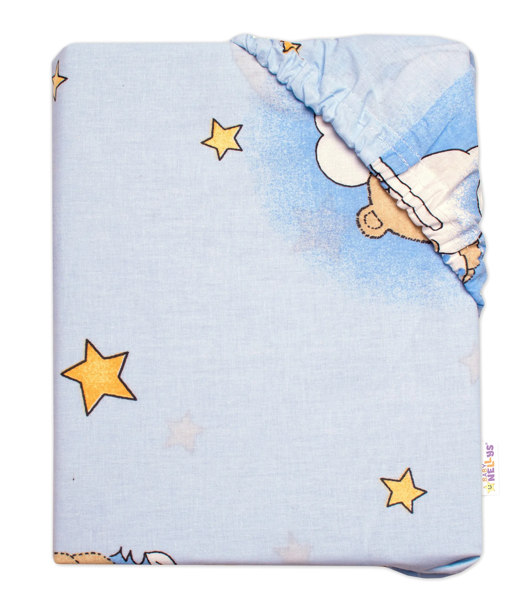 Prestieradlo do postieľky 140x70cm, bavlna, Premium, Medvedík na rebríku, modré
