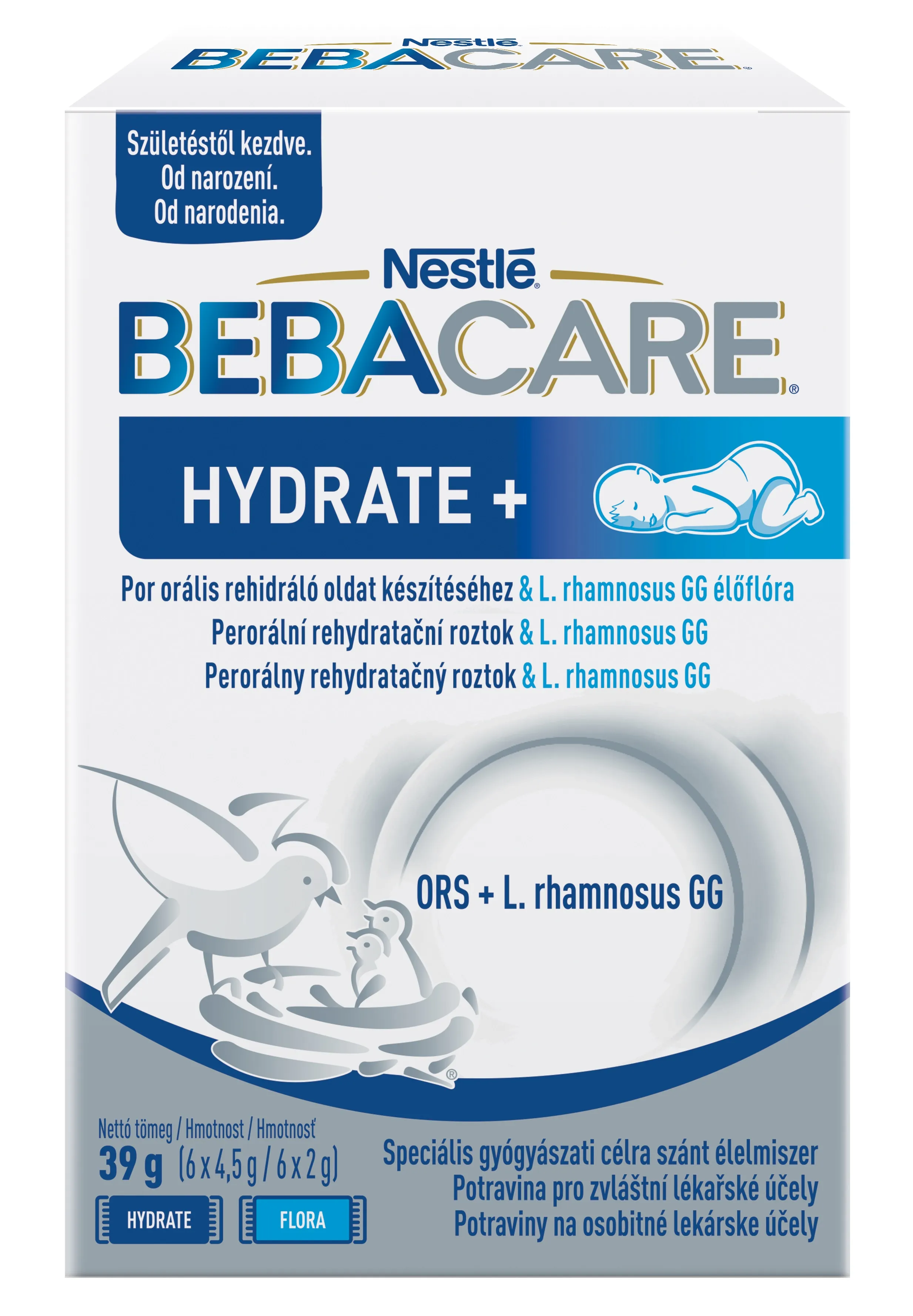 BEBACARE HYDRATE+ (od narodenia) 1×39 g, rehydratačný roztok s baktériami mliečneho kvasenia