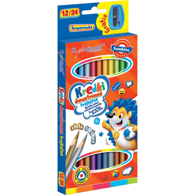 Bambino trojuholníkové obojstranné pastelky 24 farieb, strúhadlo