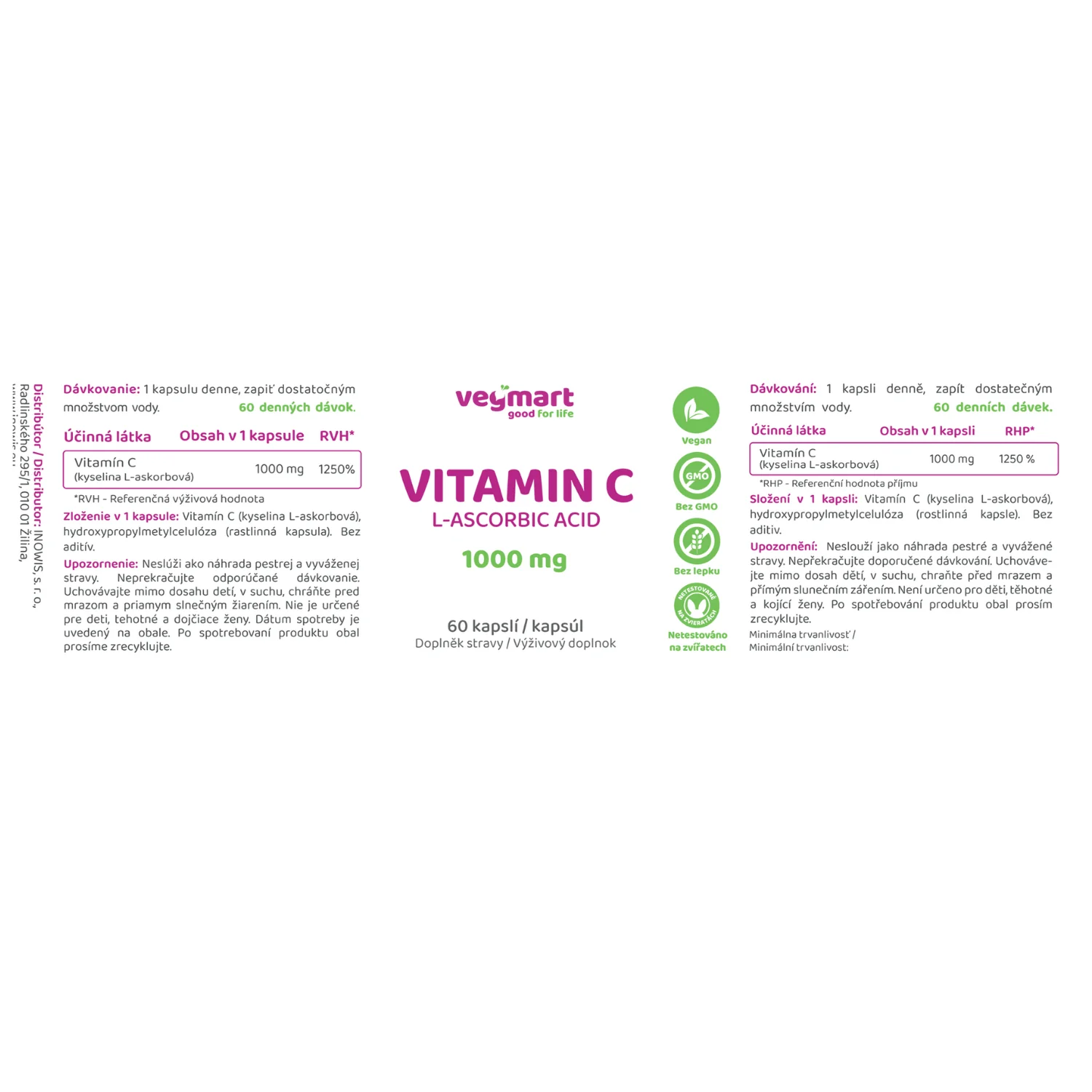 Vegmart Vitamín C (kyselina L-askorbová) 1000 mg, 60 kapsúl