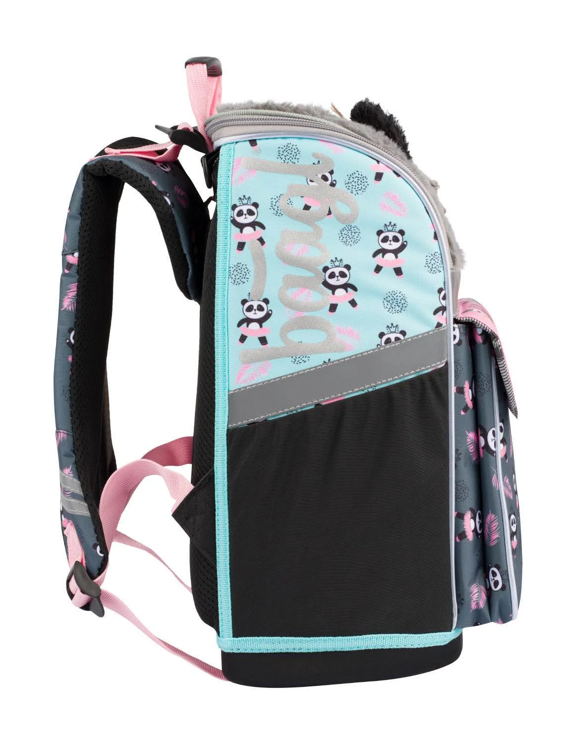 Baagl školská aktovka Zippy Panda, sivo-ružová ergonomická, 1 kg