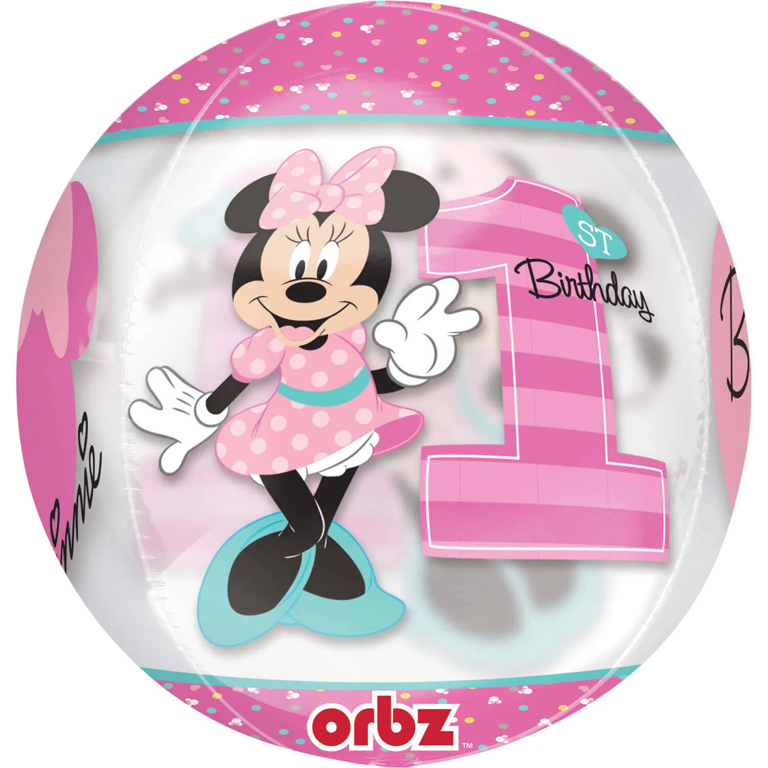 Fóliový balón orbz Minnie 1.narodeniny 40cm