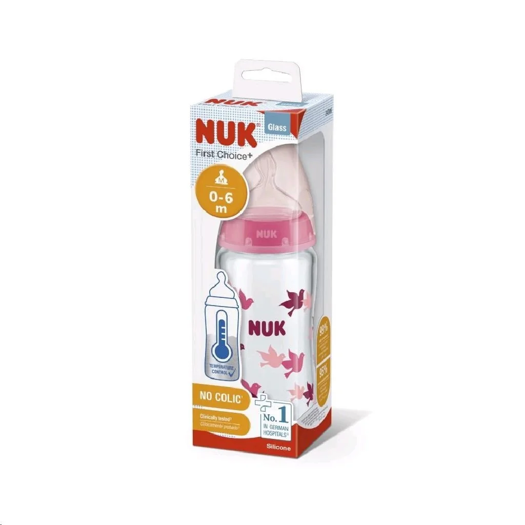 Sklenená dojčenská fľaša NUK First Choice s kontrolou teploty 240 ml modrá