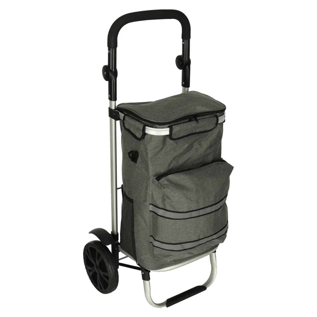 Nákupný vozík na kolieskach 100 cm sivý s odrazkami termo kapsa 40 l 30 kg